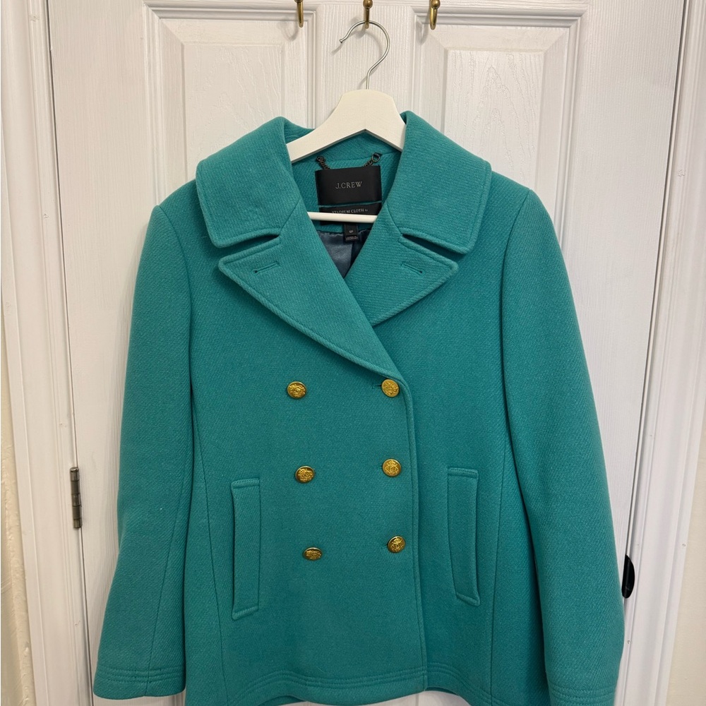 J. Crew Wool Stadium Cloth by Nello Gori Turquoise Trench Coat